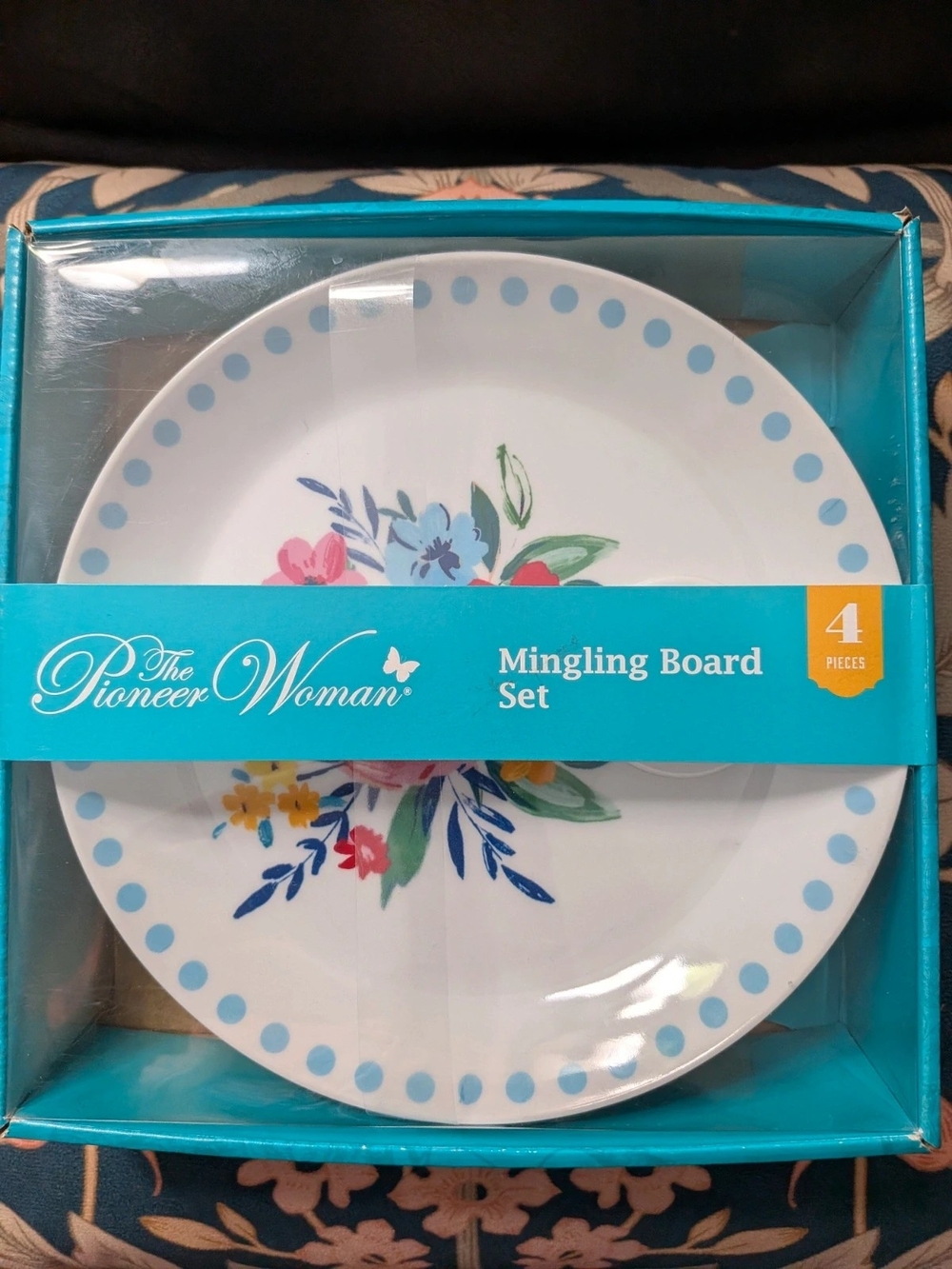 The Pioneer Woman White Floral Mingling Board Set - Blue Accent (4 Pieces)